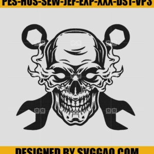 American Mechanic Skull Embroidery Design, Skull Embroidery