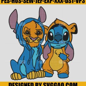 Stitch And Lion King Embroidery Design, Stitch Friends Cartoon Embroidery Machine