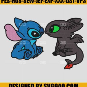 Dragon And Stitch Embroidery Design, Cartoon Embroidery File