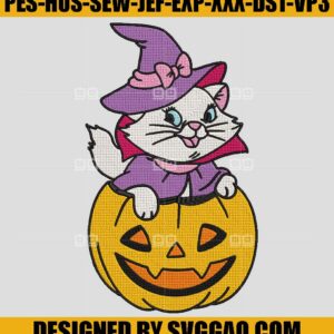 Cat With Pumpkin Embroidery Design, Halloween Embroidery File