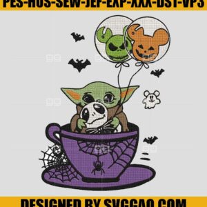 Baby Yoda Hug Jack Skellington Embroidery Design, Balloon Mickey Jack Skellington Embroidery File