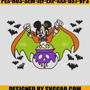 Halloween Disney Embroidery Design, Vampire Mickey Embroidery Machine File, Bat Halloween Mickey Embroidery