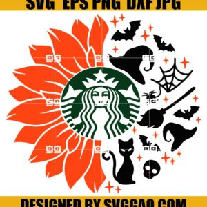 Halloween Sunflower Witch Starbucks SVG, Witch Halloween SVG