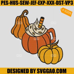 Spiced Pumpkin Coffee Embroidery File, Pumpkin Halloween Embroidery Design