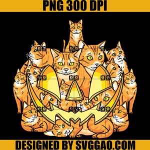 Orange Cats Halloween PNG, Jack O Lantern Scary Pumpkin PNG