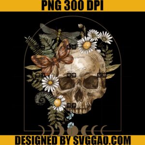 Halloween Skull With Flowers And Leaves PNG, Halloween Skull PNG, Floral Skull PNG