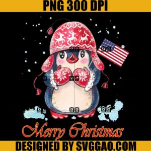 Cute Penguins Xmas PNG, Penguins With American Flag PNG, Xmas PNG