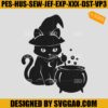 Witch Cat Embroidery Design, Black Cat Embroidery Machine File
