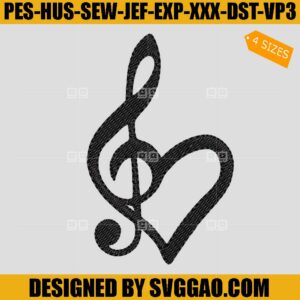 Music Note Heart Embroidery Design, Music Embroidery Machine File