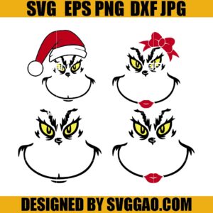 Grinch Rirl SVG Bundle, Grinch Face SVG, Grinch Christmas SVG
