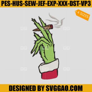 Grinch Smoking Blunt Embroidery Design, Grinch Smoking Joint Embroidery File
