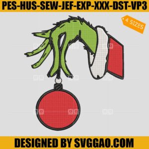 Grinch Hand Light Christmas Embroidery Design, Xmas Embroidery Machine File