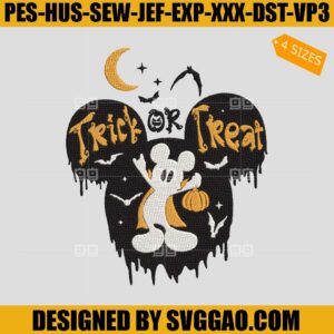 Trick or Treat Mouse Halloween Embroidery Design, Mickey Mouse Embroidery File