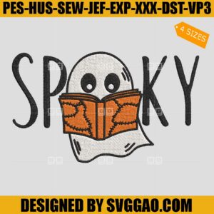 Spooky Boo Teacher Embroidery Design, Ghost Books Embroidery File