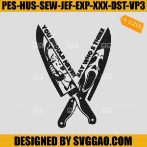 Ghostface Cross Knife Embroidery File, You Should Never Say Who's There Embroidery Design