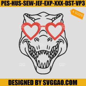 Dinosaur Valentine Embroidery Design, T-Rex Embroidery File