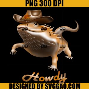 Bearded Dragon Wearing A Cowboy Hat PNG, Saying Howdy Cartoon PNG