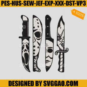Horror Characters In Knives Embroidery Design, Horror Movie Embroidery Machine File