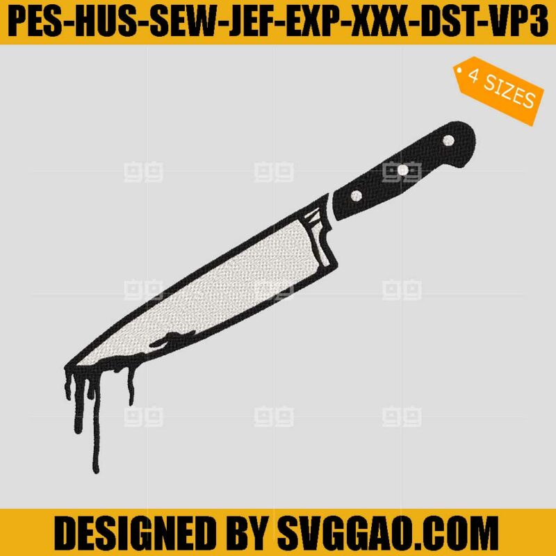 Chef Knife Embroidery Design, Knife With Blood Drip Embroidery
