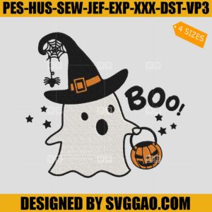 Boo Pumpkin Embroidery Design, Cute Ghost Embroidery Machine File