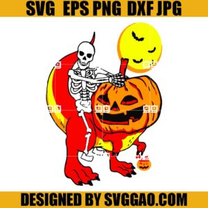 Skeleton Riding Dinosaur Pumpkins SVG, Skeleton SVG, Dinosaur SVG