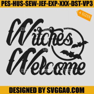 Witches Welcome Embroidery Design, Halloween Bat Embroidery Machine File