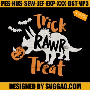 Trick Rawr Treat Embroidery Design, Halloween Dinosaur Embroidery File