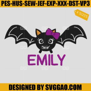 Cute Bat Embroidery Design, Halloween Embroidery File