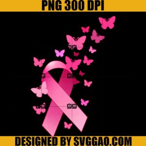 Breast Cancer Awareness PNG, Ribbon And Butterflies Gift Print PNG