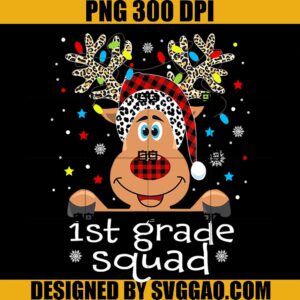 1st Grade Squad PNG, Plaid Reindeer Santa Hat PNG, Teacher Christmas Xmas Pajamas PNG