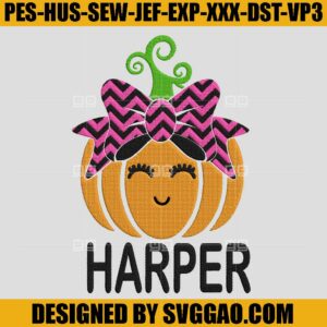 Harper Pumpkin Embroidery Design, Pumpkin With Bow Embroidery File