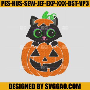 Cat Pumpkin Embroidery Design, Cat Cute Halloween Embroidery File