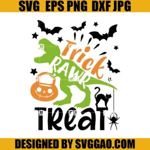 Trick Rawr Treat SVG, T-Rex With Pumpkin SVG, Dinosaur SVG