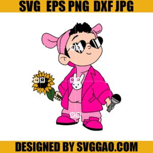Baby Benito SVG, Bad Bunny With Sunflower And Microphone Picture SVG