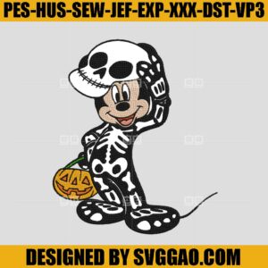Mickey Skeleton Embroidery Design, Mickey Halloween Embroidery Machine File