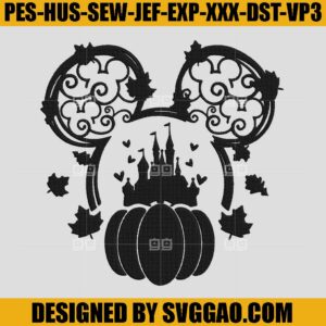 Mickey Castle Embroidery Design, Halloween Castle Pumpkin Embroidery Machine File