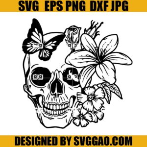 Skull Flower SVG, Butterfly Skull Halloween SVG