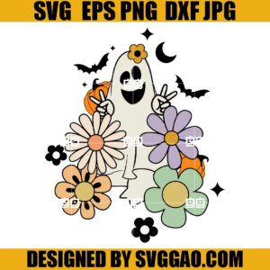 Floral Ghost SVG, Funny Halloween SVG, Groovy Halloween SVG