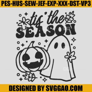 Tis' The Season Boo Pumpkin Ghost Embroidery Desgin
