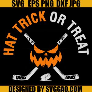 Halloween Hockey Hat Trick Or Treat Ice SVG, Pumpkin Hockey Player SVG