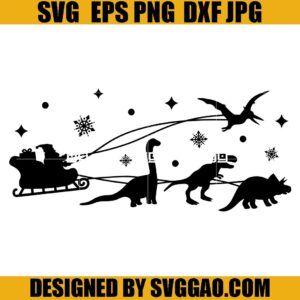 Dinosaur Christmas SVG, Santa And Sleigh SVG, Christmas Dinosaurs SVG