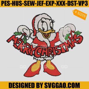 Santa Donald Duck Embroidery Design, Merry Christmas Embroidery Design