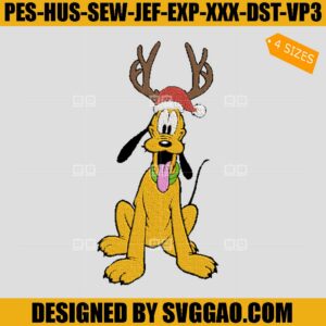 Pluto Reindeer Embroidery Design, Santa Pluto Christmas Embroidery Design