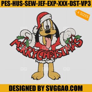 Pluto Merry Christmas Embroidery Design, Santa Pluto Embroidery Design