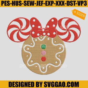 Minnie Head Gingerbread Embroidery Design, Disney Christmas Embroidery Design