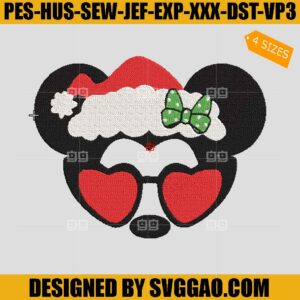 Minnie Christmas Sunglasses Embroidery Design, Santa Minnie Embroidery Design