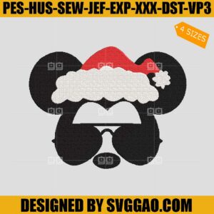 Mickey Xmas Sunglasses Embroidery Design, Santa Mickey Christmas Embroidery Design