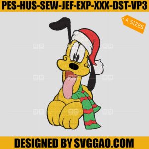 Cute Pluto Xmas Embroidery Design, Santa Pluto Embroidery Design