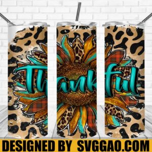 Flower Thankful Leopard PNG, Happy Thanksgiving Leopard 20oz Skinny Tumbler Designs PNG, Sublimation Designs PNG