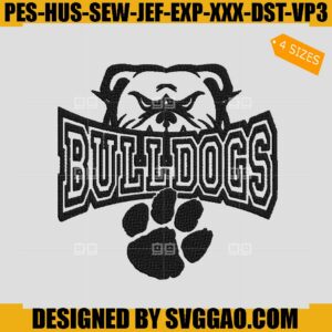 Bulldog Mascot Embroidery Design, Bulldog Football Embroidery Design